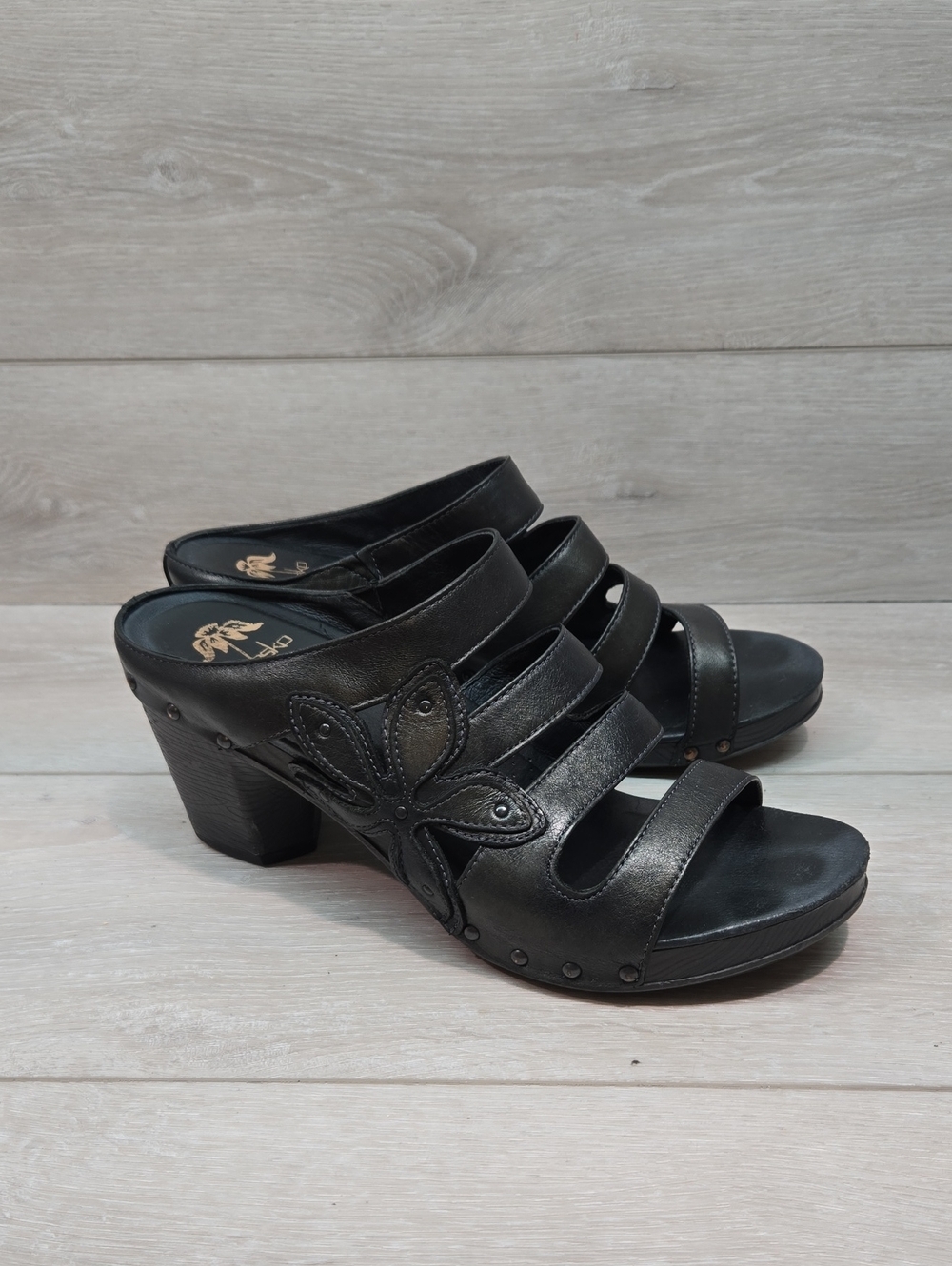 Dansko Women's Black Leather Strappy Block Heel Mules Shoes 42/11.5-12